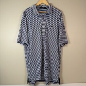RLX Ralph Lauren Mens XL Navy Striped Embroidered Golf Polo Shirt Active Preppy